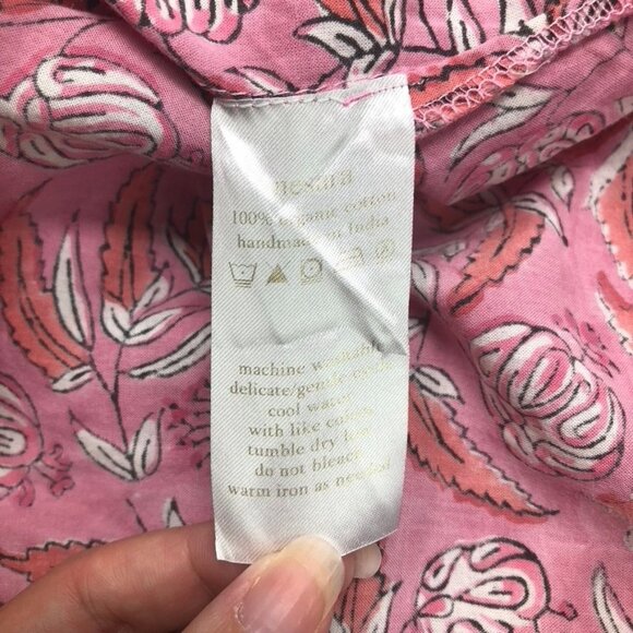 Nesara 100% Organic Cotton Pink Floral Tunic Caftan Kaftan One Size - Picture 6 of 6